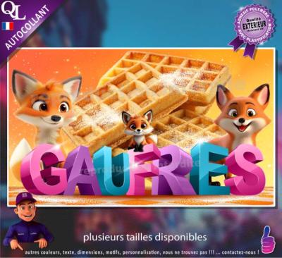 Autocollant GAUFRES titre 3D renard affiche adhésive
