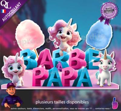 Autocollant BARBE A PAPA titre 3D licorne sticker