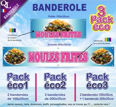 Banderole MOULES FRITES Pack éco au choix