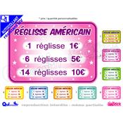 affiche prix autocollante REGLISSE AMERICAIN ref: 1