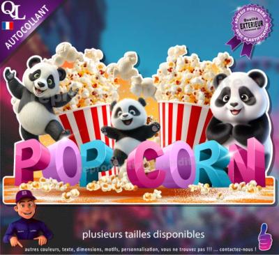 Autocollant POP CORN titre 3D PANDAS sticker