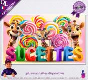 Autocollant SUCETTES FORAINES titre 3D girafes affiche