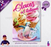 AFFICHE adhésive GLACES à L'ITALIENNE pingouin surfeur