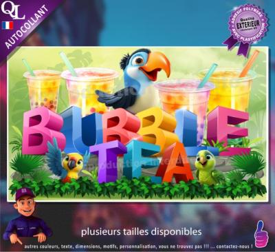Autocollant BUBBLE TEA titre 3D toucan affiche