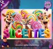Autocollant SUCETTES FORAINES titre 3D girafes affiche