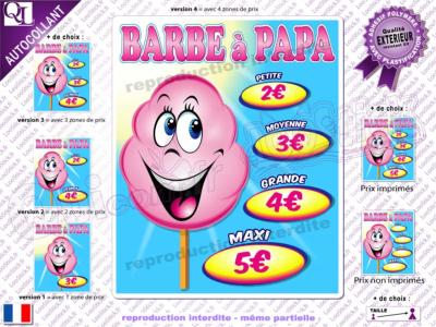 Autocollant BARBE A PAPA Tarifs personnalisables (ref1)