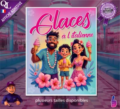 Autocollant affiche GLACES à L'Italienne famille hawai