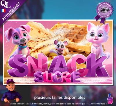 Autocollant SNACK SUCRE titre 3D chien chat affiche