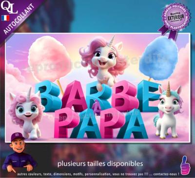 Autocollant BARBE A PAPA titre 3D licornes affiche adhésive