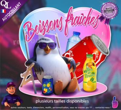 Autocollant BOISSONS FRAICHES COEUR pingouin 2