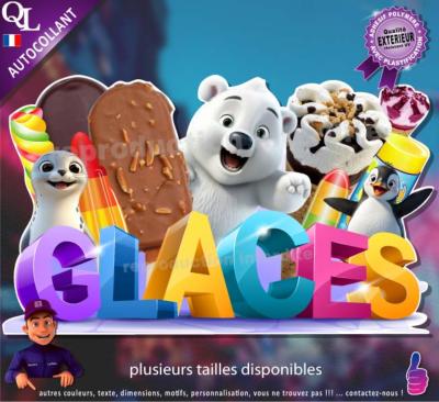 Autocollant GLACES A EMPORTER titre 3D sticker