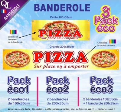Banderole PIZZA sur PLACE ou à EMPORTER Pack éco au choix