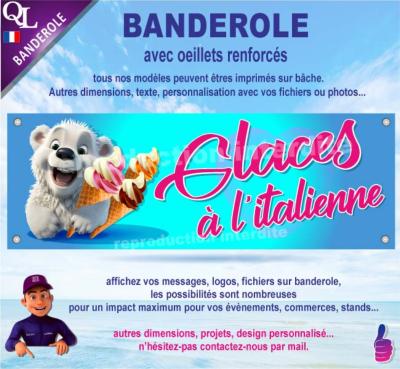 Banderole GLACES à l'ITALIENNE ours blanc stand Forain