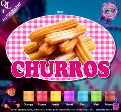 Autocollant CHURROS motif serviette vichy ovale
