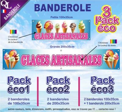 Banderole GLACES ARTISANALES Pack éco au choix