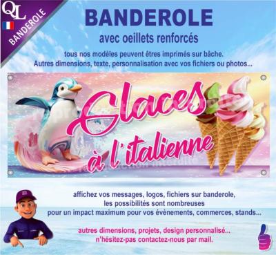 Banderole GLACES à L'ITALIENNE pingouin surfeur