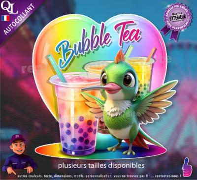 Autocollant BUBBLE TEA COEUR colibri 1