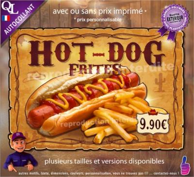 Autocollant HOT DOG FRITES affiche western