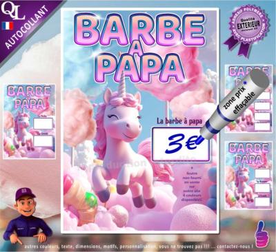 BARBE à PAPA LICORNE affichette zone prix effaçable
