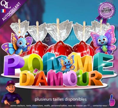 Autocollant POMME D'AMOUR titre 3D papillons sticker