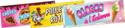 Banderoles glaces crepes churros gaufres poulet roti